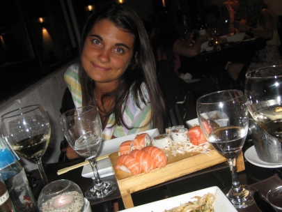 reflections on a sushi table