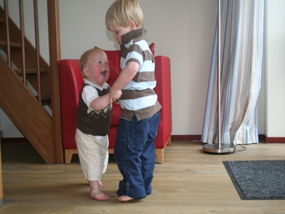 Brotherly assistance to break free and walk alone