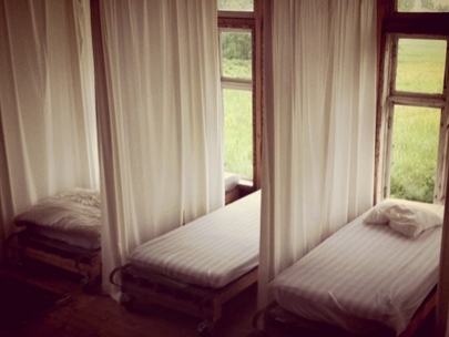 row of beds